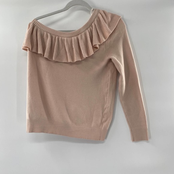 Rebecca Minkoff Stacey Ruffle Popover Knit One-shoulder Sweater Pale Pink Md - Picture 9 of 10